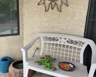 Plastic Sitting Bench, Hose Holder And Decor