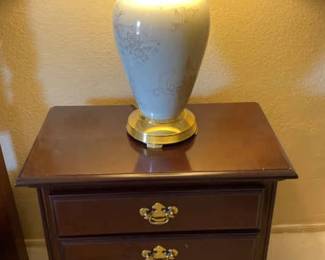 American Drew Night Stand And A Porcelain And Brass Table Lamp