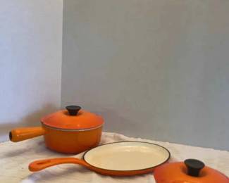 Three Le Creuset Orange Cookware