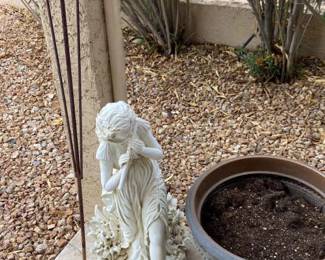 Heavy Statue Cement Girl Playing Flute And More Decor
