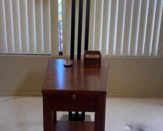 Dark Side Table, Fancy Lamp, And Coasters