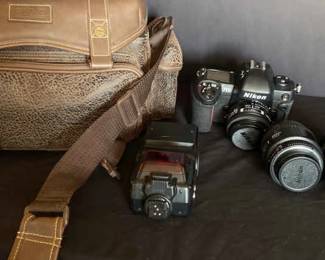 Nikon F100, Flash, Extra Lens, And Carry Bag