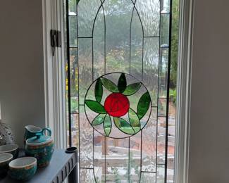Decorative stained glass rose window panel