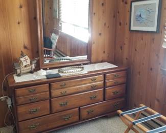 Dresser with mirror; luggage stand