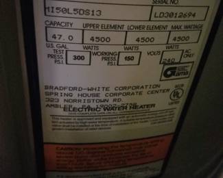 Bradford-White 47-gallon ELECTRIC hot water heater