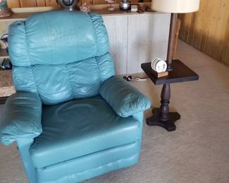 Leather recliner; floor lamp