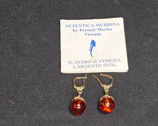 Sterling & Round Murrano Glass Bead Earrings