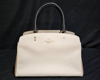 White & Black Leather Coach Handbag Shoulder Bag