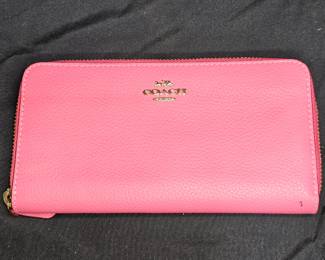 Pink Leather Coach Accordion Zip Wallet