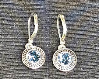 Vintage Napier Silver Tone & Blue Crystal Earrings