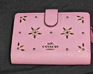 Bejeweled Pink Leather Coach Bi-Fold Wallet