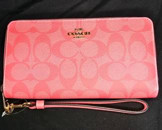 Pink Coach Signature Leather Wristlet