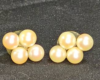 14KT Pearl Cluster Pierced Earrings