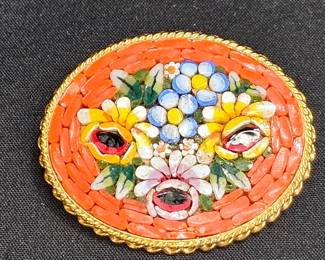 Vintage Italian Micro Mosaic Floral Brooch