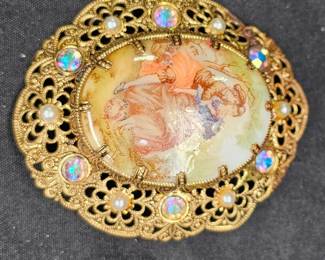 Vintage West German Painted Porcelain Brooch