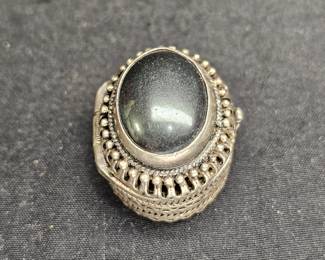 Vintage Sterling Silver & Hematite Pill Box