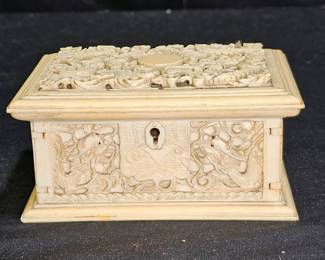 Vintage Small Carved Bone Trinket Box