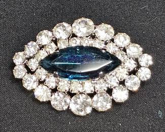 Vintage Blue & Clear Rhinestone Brooch