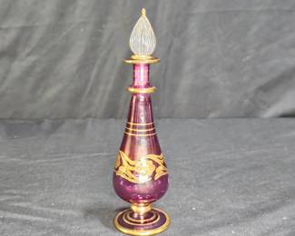 Vintage Etched Venetian Style Glass Perfume Bottle