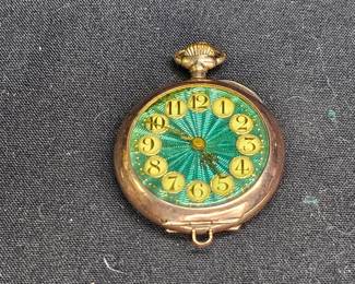 Antique Ladies Green Face Pocket Watch