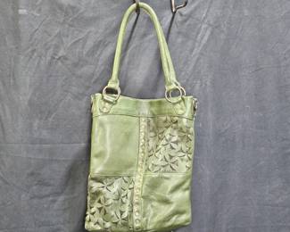 North Style Laser Cut Green Leather Shoulder Bag