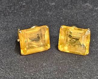 14kt Gold & Rectangular Cut Yellow Topaz Earrings
