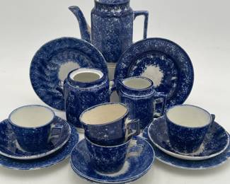 Child's Flow Blue Spatter/ Spongeware Tea Set