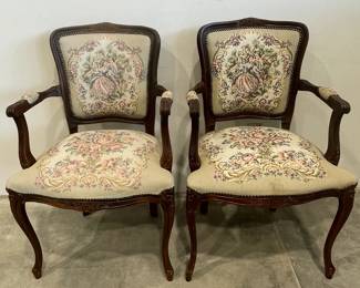 Pair of French Style Parlor Armchairs with Classical Scene Tapestry Upholstery