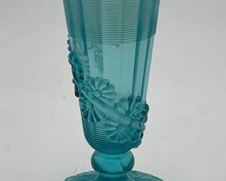 Blue Opalescent "Fluted Scrolls with Vines" by Northwood