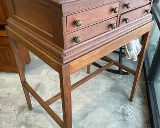 Willimantic Oak Spool Cabinet Desk with Drawers on Original Stand