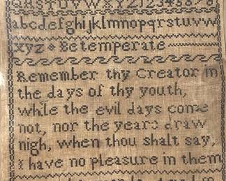 Rare Hand Stitched Sampler by Samuel Symonds, Aged 10, Unusual by a Boy