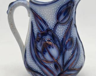 Flow Blue Copper Lustre Tulip Pitcher