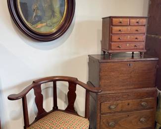 Period Corner Chair, Mini Chest and Rare 1700's Sugar Chest
