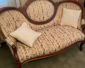 Walnut Victorian Medallion Back Love Seat