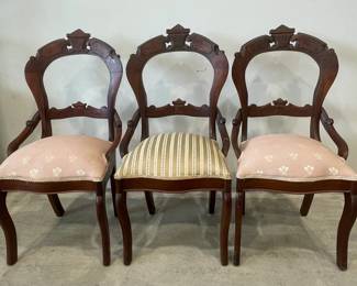 3 Walnut Parlor Chairs with Upholstered Seats