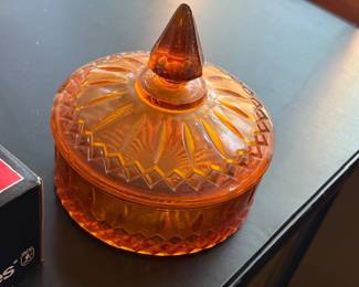 Amber Glass Candy Dish with Lid