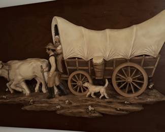 large vintage covered wagon wall plaque 