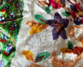 really neat Peacock large blanket with turqouise fringe 