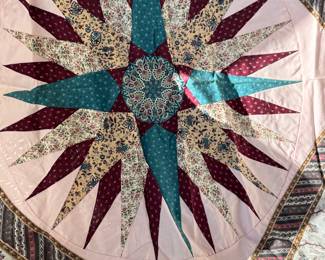 vintage quilt top only, it is not a completed quilt. lovely colors with butterfly print on the edge 