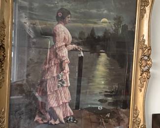 stunning antique plaster frame with a lithographic print 