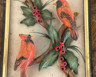 group of four porcelain framed birds 