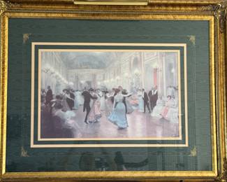 VIntage ballroom print with great gilded frame and picture light 