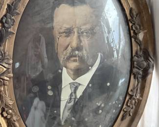 Teddy Rosevelt Portrait Print in antique plaster frame 