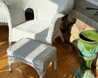 vintage/antique wicker chair and unique ottoman