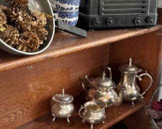 vintage radio, and silver plate tea set 