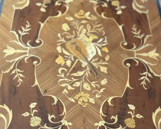 top of inlaid drop leaf bar cart 