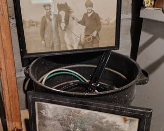 vintage photos and canning bucket 