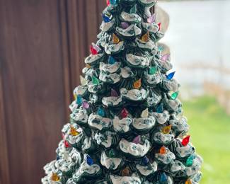vintage ceramic Christmas tree with frosted tips 