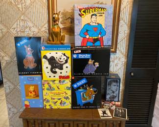 SCOOBY DOO, WINNIE THE POOH, FLINTSTONES, FRANK SINATRA, CURIOUS GEORGE, FELIX THE CAT, SUPERMAN COOKIE JARS.