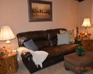 Leather couch with electric recliners